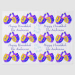Hanukkah Dreidels Colourful Personalised Fun Kids Tissue Paper<br><div class="desc">Choose this fun personalised Happy Hanukkah tissue paper covered in colourful Dreidels for kids... and adults too! Four sections of dark blue text can be personalised by adding your name to the HAPPY HANUKKAH message - two sections of light blue text proclaim "Oy! To The World". Either set of text...</div>