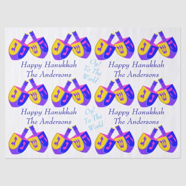 Hanukkah Dreidels Colourful Personalised Fun Kids Tissue Paper (Front)