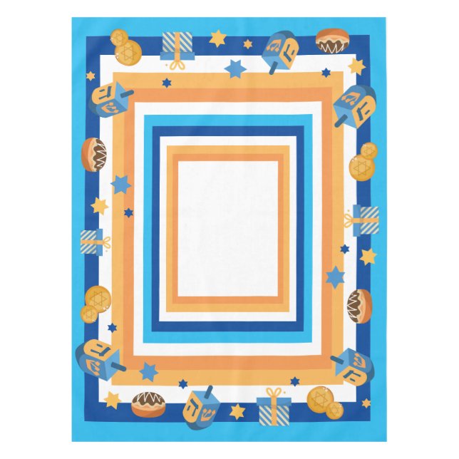 Hanukkah Dreidels Doughnuts & Stars Tablecloth (Front)