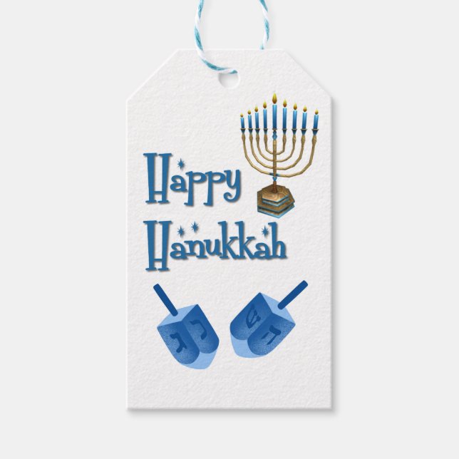 Hanukkah Dreidels Gift Tags (Front)
