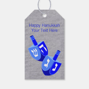 Hanukkah Dreidels In Blue Fun Design For Kids Gift Tags