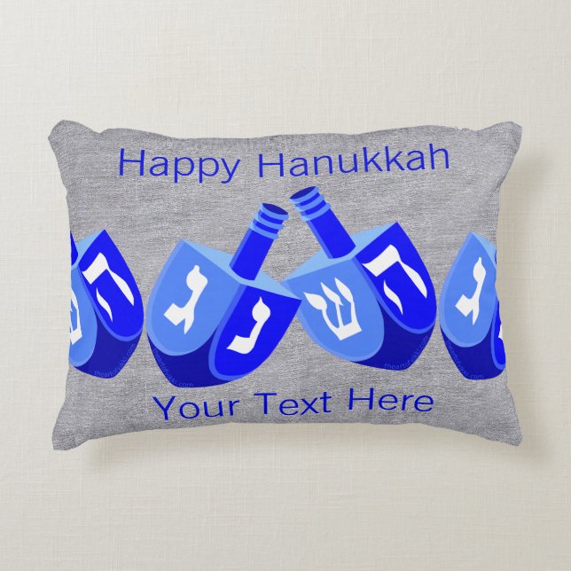 Hanukkah Dreidels In Blue Holiday Home Decor Decorative Cushion (Front)