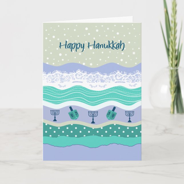 Hanukkah Dreidels Menorah Lace Scrapbook Look Card (Front)