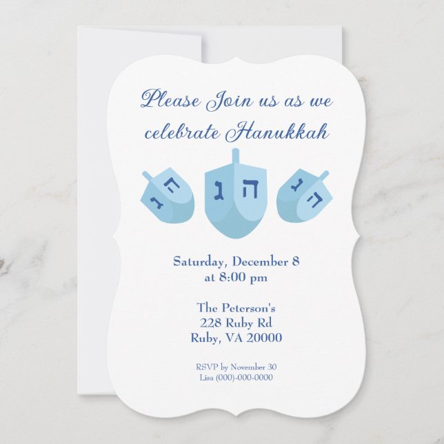 Hanukkah Dreidels Party Invitation (Front)