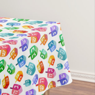 Hanukkah Dreidels Rainbow Watercolor Holiday Tablecloth