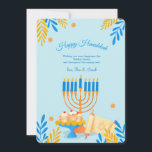 Hanukkah Elements Holiday Greeting Card<br><div class="desc">A lovely, blue, Hanukkah greeting card featuring holiday elements. (Watercolor vector created by pikisuperstar - www.freepik.com). The card is easy to customise with your wording, font, font colour, paper shape and choice of paper type. Not exactly what you're looking for? All our products can be custom designed to meet your...</div>