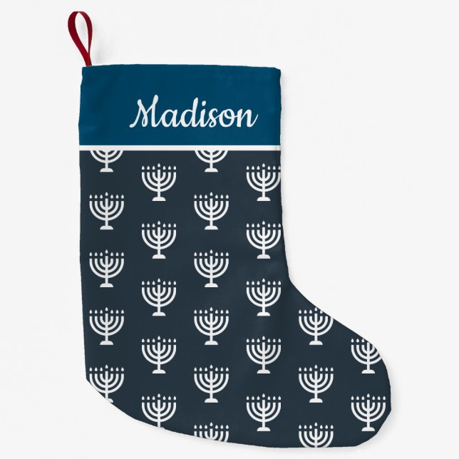 Hanukkah enorah holiday custom name stocking (Front)