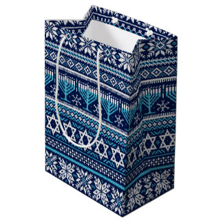 Hanukkah Fair Isle Faux Knit Sweater Medium Gift Bag