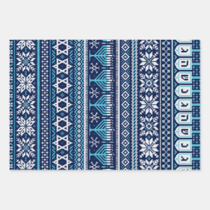 Hanukkah Fair Isle Faux Knit Sweater Wrapping Paper Sheet