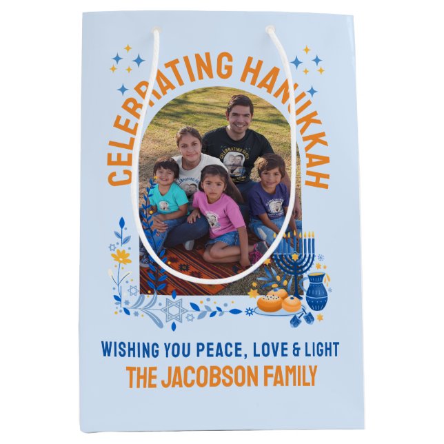 HANUKKAH FAMILY Customisable Photo  Medium Gift Bag (Front)