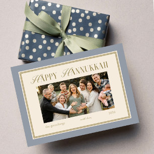 Hanukkah Family Photo Card  Elegant Blue