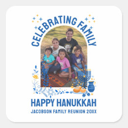 HANUKKAH FAMILY REUNION Customisable Photo  Square Sticker