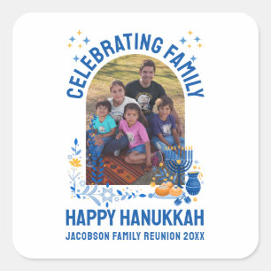 HANUKKAH FAMILY REUNION Customisable Photo Square Sticker