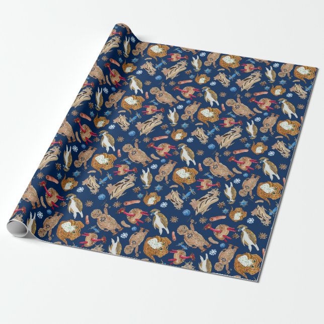 Hanukkah fantasy foods wrapping paper (Unrolled)