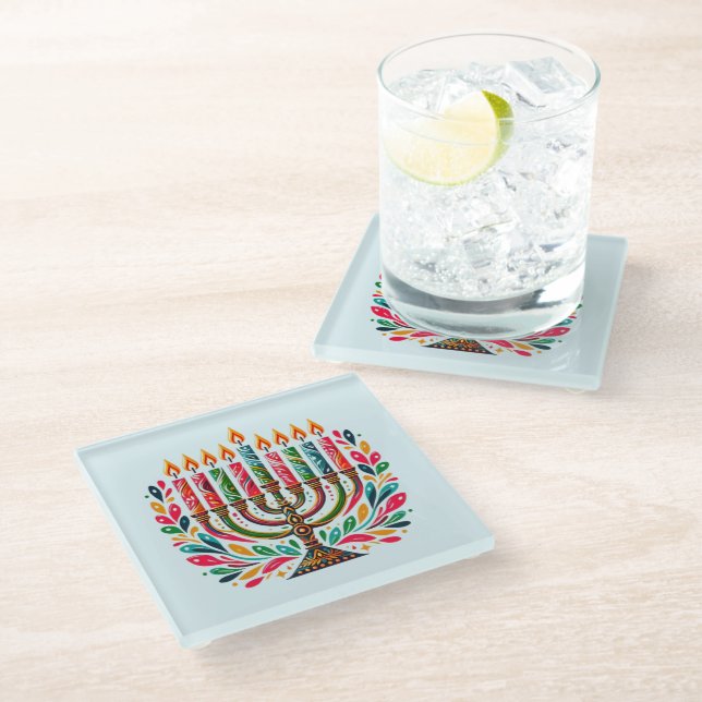 Hanukkah Festival Of Lights Glass Coaster (Angled)