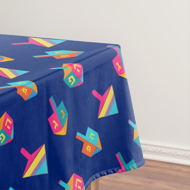 Hanukkah Festival Party dreidels blue pattern toys Tablecloth (In Situ)