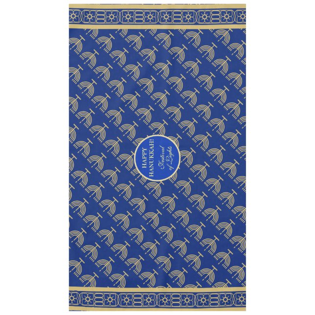 Hanukkah Festival Party Gold Menorah blue pattern Tablecloth (Front)