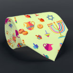 Hanukkah Festival Party Trendy Doodle Pattern Tie<br><div class="desc">Ties Design with Happy Hanukkah Party Beautiful Blue Decoration, Jewish Holiday, symbols festive ornament. Hanukkah colourful background with traditional Chanukah symbols - wooden dreidels (spinning top), doughnuts, gold menorah, candles, star of David and glowing lights doodle pattern. Hanukkah Festival Event Decoration. Jerusalem, Israel. Unique design good for all ages)). Accessories...</div>