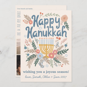 Hanukkah FLorals Hand-drawn Art CUSTOM 4 PHOTO Holiday Card