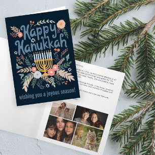Hanukkah FLorals Hand-drawn Art CUSTOM 4 PHOTO Holiday Card