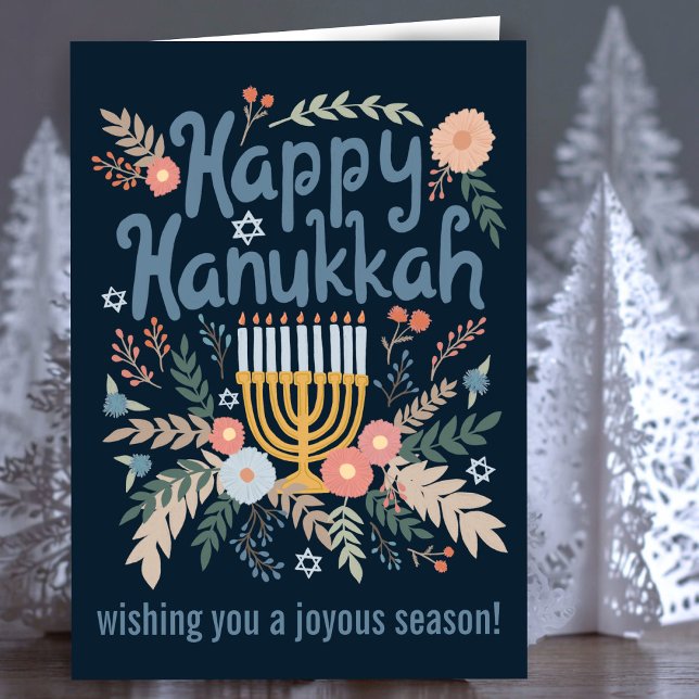 Hanukkah FLorals Hand-drawn Art CUSTOM  Holiday Card (Hanukkah FLorals Hand-drawn Art CUSTOM Holiday Card
)