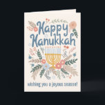 Hanukkah FLorals Hand-drawn Art CUSTOM  Holiday Card<br><div class="desc">Sweet drawing to wish someone happy holidays! Click "personalise" to change text on the inside and front. You can also change colours and fonts, everything is customisable! Also available in my shop in different colours and style, as postcards, flat cards, and as digital download to send instantly via email or...</div>