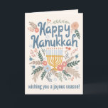 Hanukkah FLorals Hand-drawn Art CUSTOM  Holiday Card<br><div class="desc">Sweet drawing to wish someone happy holidays! Click "personalise" to change text on the inside and front. You can also change colours and fonts, everything is customisable! Also available in my shop in different colours and style, as postcards, flat cards, and as digital download to send instantly via email or...</div>