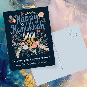 Hanukkah FLorals Hand-drawn Art CUSTOM Holiday Postcard