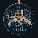 Hanukkah FLorals Hand-drawn Art CUSTOM PHOTO Ceramic Ornament<br><div class="desc">Add your own photos and text! Click "personalise" to add your own photos and change the text on the front and back. You can also change colours and fonts, everything is customisable! Also available in my shop in different colours and style, as postcards, flat cards, and as digital download to...</div>