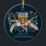 Hanukkah FLorals Hand-drawn Art CUSTOM PHOTO Ceramic Ornament<br><div class="desc">Add your own photos and text! Click "personalise" to add your own photos and change the text on the front and back. You can also change colours and fonts, everything is customisable! Also available in my shop in different colours and style, as postcards, flat cards, and as digital download to...</div>