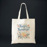 Hanukkah FLorals Hand-drawn Art CUSTOM  Tote Bag<br><div class="desc">Sweet drawing to wish someone happy holidays! Also available in my shop in different colours and style, as gift wrap, stickers, mugs, tshirts, postcards, flat cards, and as digital download to send instantly via email or text message. Check my shop for more or let me know if you'd like something...</div>