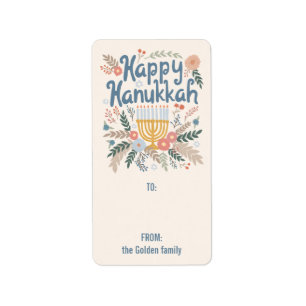 Hanukkah FLorals Hand-drawn CUSTOM TO FROM Gift Label
