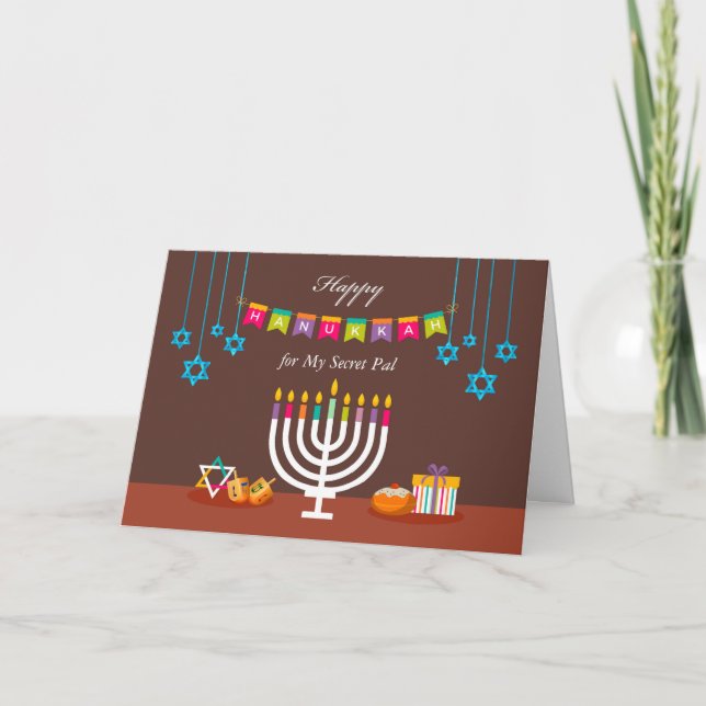 Hanukkah for Secret Pal with Menorah and Stars Card (Front)