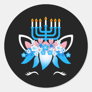 Hanukkah Funny Unicorn Face For Classic Round Sticker