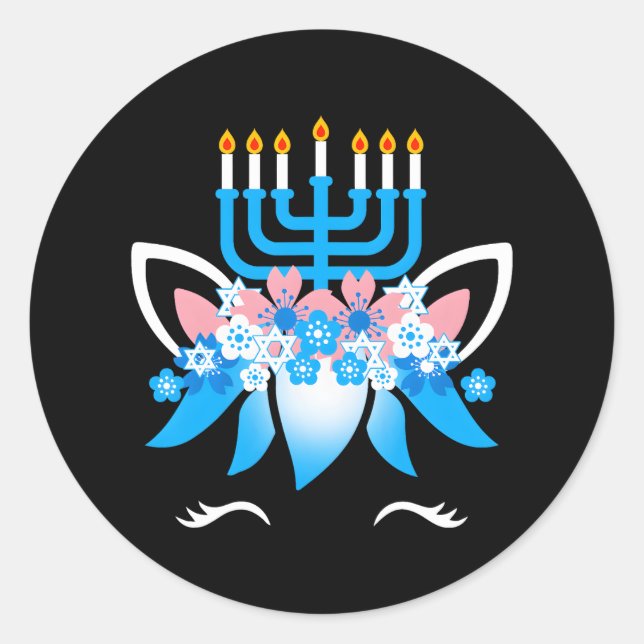 Hanukkah Funny Unicorn Face For Classic Round Sticker (Front)