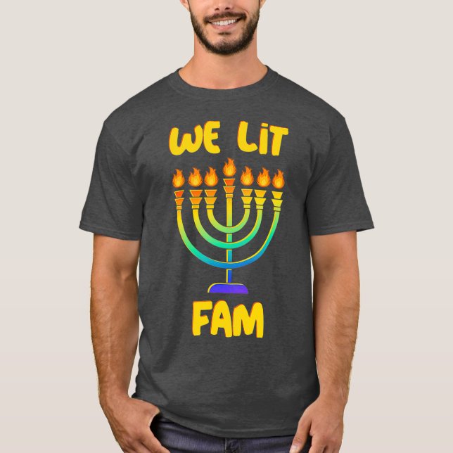 Hanukkah Gift Stocking Stuffers  Hebrew Menorah T-Shirt (Front)
