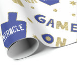 Hanukkah Gift Wrap A Great Miracle Happened Here<br><div class="desc">Hanukkah "Chanukah GAME ON, A Great Miracle Happened Here"Personalise by deleting text, A Great Miracle Happened Here, and replacing with your own text. Choose your favourite font style, colour, and size. Choose from 4 styles and 5 sizes of wrapping paper. Enjoy and thanks for stopping and shopping by. Your business...</div>