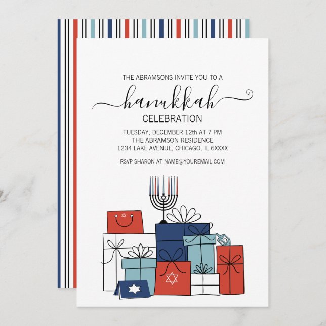 Hanukkah Gifts & Menorah Holiday Party Invitation (Front/Back)