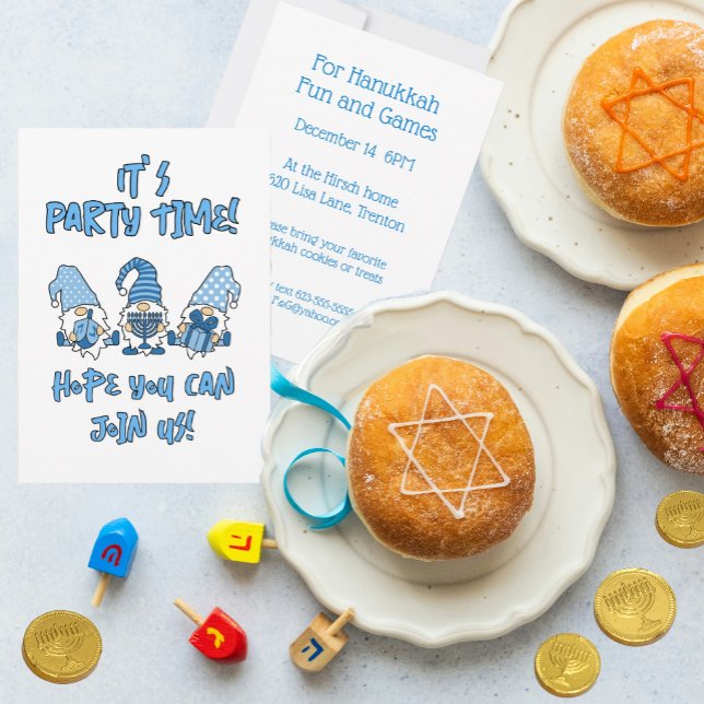 Hanukkah Gnomes Cute Personalised Holiday Party Invitation (Personalize this flat card invitation.)