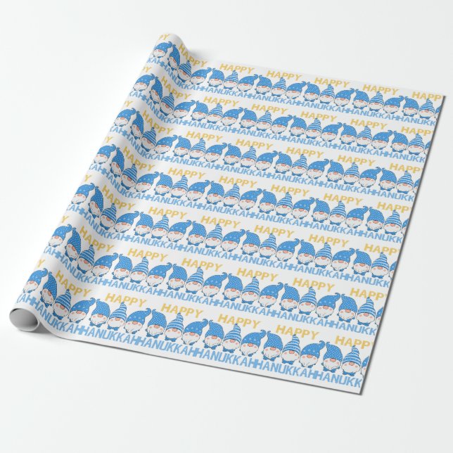 Hanukkah Gnomes Trio Wrapping Paper (Unrolled)