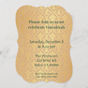 Hanukkah Gold and Emerald green Invitation
