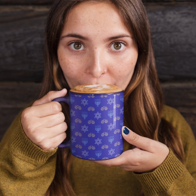 Hanukkah Gold Dreidel Star of David Menorah Blue Mug (Creator Uploaded)