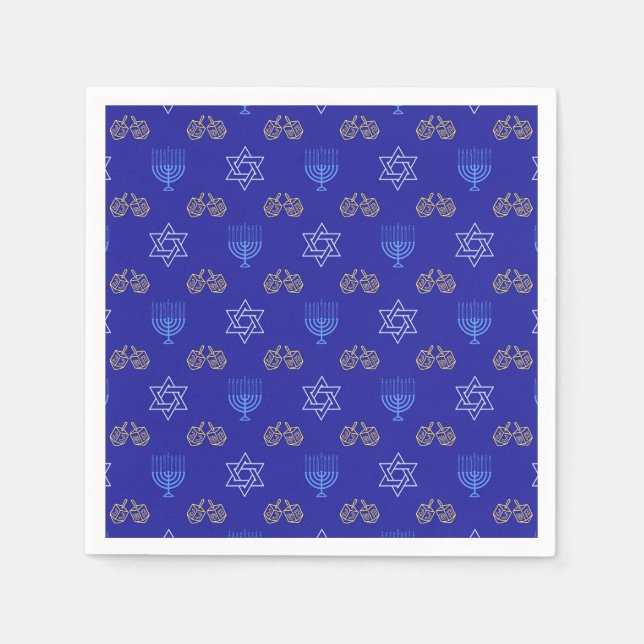 Hanukkah Gold Dreidel Star of David Menorah Napkin (Front)