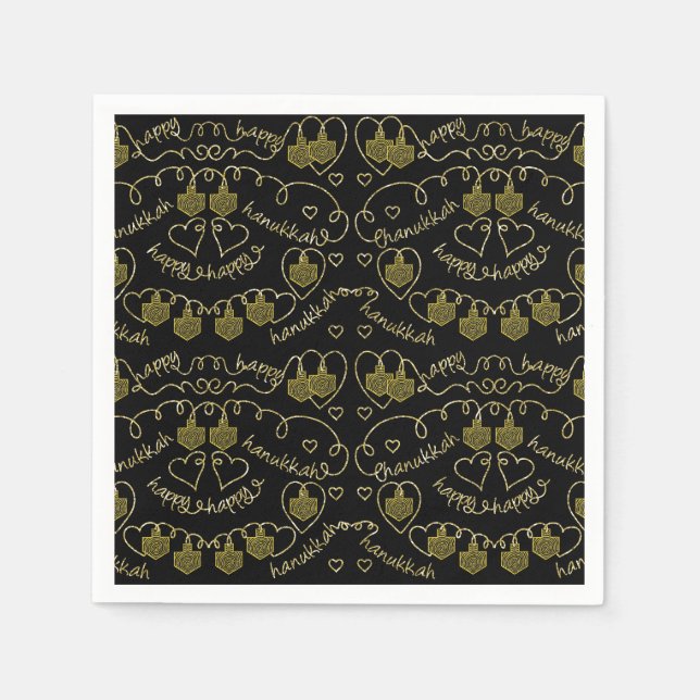 Hanukkah Gold Dreidels Napkin (Front)