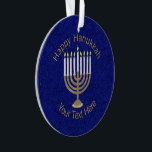 Hanukkah Gold Menorah Elegant Chrismukkah Ornament<br><div class="desc">An elegant Chrismukkah holiday ornament makes a thoughtful gift or keepsake for couples and families who are blending their holidays together to create unique memories for years to come. A deep midnight blue almost sparkly background is the backdrop for my original antique gold Menorah with white candles design. Created exclusively...</div>