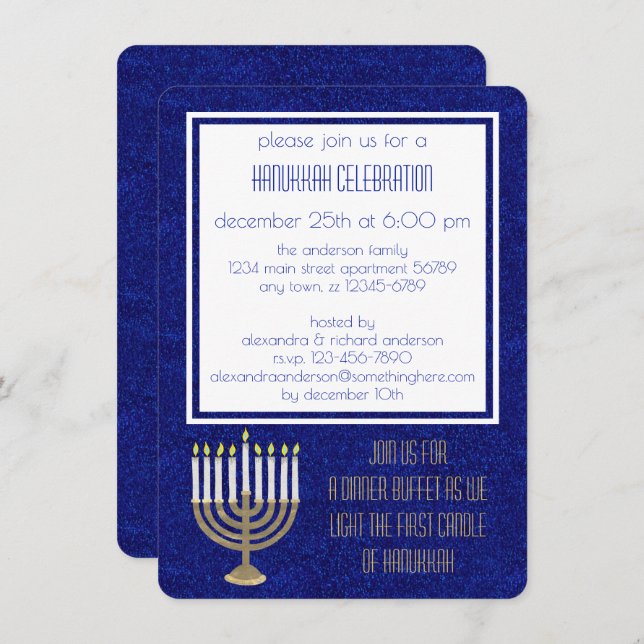 Hanukkah Gold Menorah Hanukkah Sameach Dinner Invitation (Front/Back)