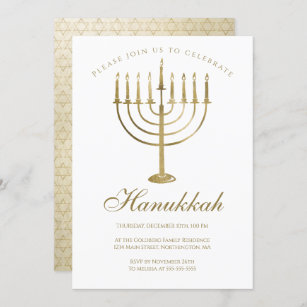 Hanukkah Gold Menorah Star of David Celebration Invitation