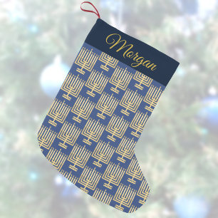 Hanukkah Gold Pattern Add Your Name Chrismukkah Small Christmas Stocking