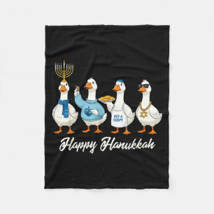 Hanukkah Goose Happy Hanukkah Menorah Dreidel Jewi Fleece Blanket