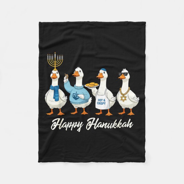 Hanukkah Goose Happy Hanukkah Menorah Dreidel Jewi Fleece Blanket (Front)